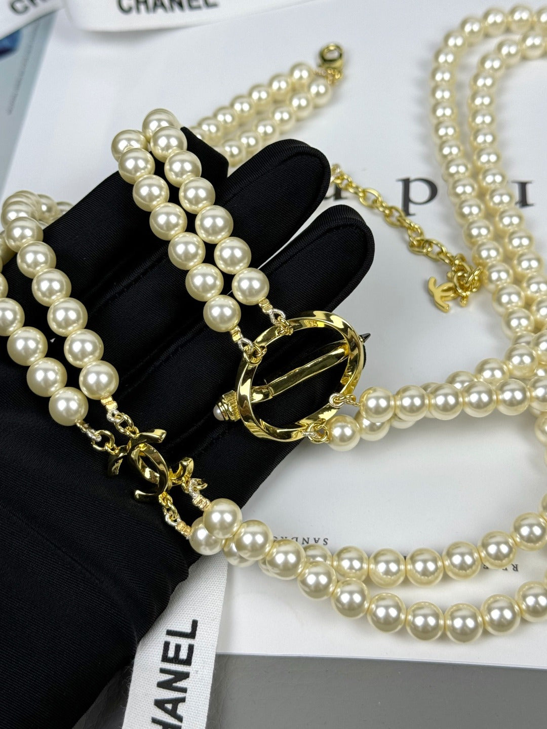 [Regal Gem]25K Pencil Double C Double-Layer Pearl Sweater Chain