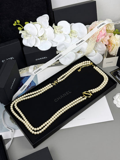 [Regal Gem]25K Pencil Double C Double-Layer Pearl Sweater Chain