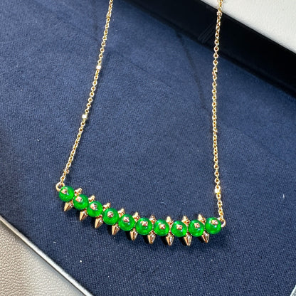 [Regal Gem]New Arrival: Green Bead Rivet Necklace