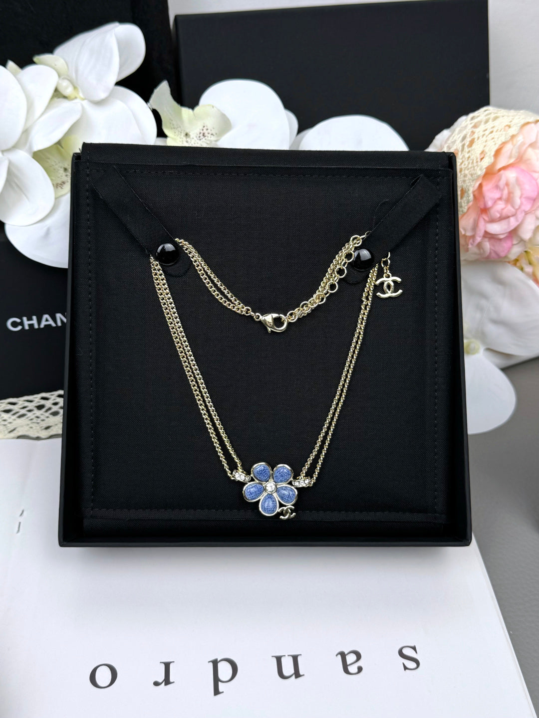 [Regal Gem]New Blue Floral Double-Layer Necklace