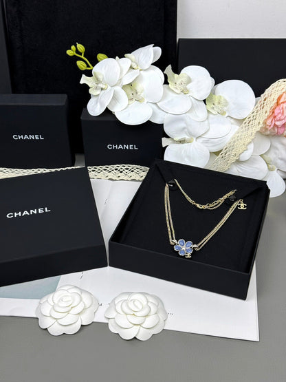 [Regal Gem]New Blue Floral Double-Layer Necklace