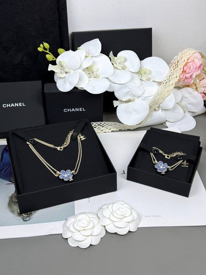 [Regal Gem]New Blue Floral Double-Layer Necklace