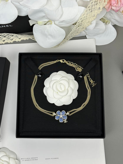 [Regal Gem]New Blue Floral Double-Layer Necklace