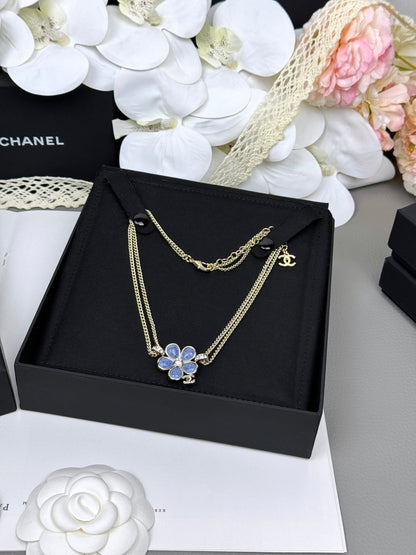 [Regal Gem]New Blue Floral Double-Layer Necklace