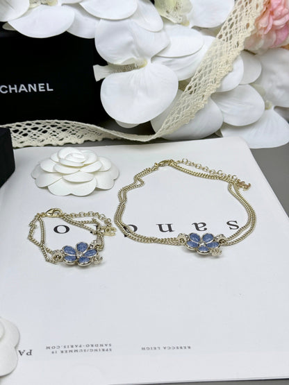 [Regal Gem]New Blue Floral Double-Layer Necklace