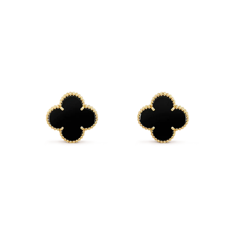 [Regal Gem]CLOVER MEDIUM 1 MOTIFS  ONYX STUD EARRINGS