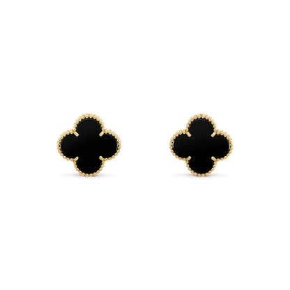[Regal Gem]CLOVER MEDIUM 1 MOTIFS  ONYX STUD EARRINGS