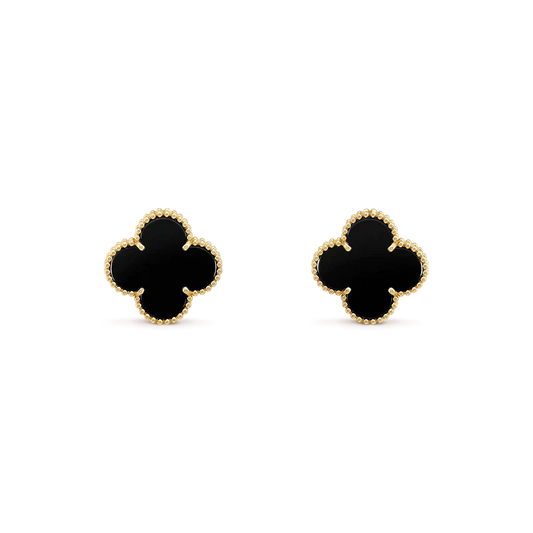 [Regal Gem]CLOVER MEDIUM 1 MOTIFS  ONYX STUD EARRINGS