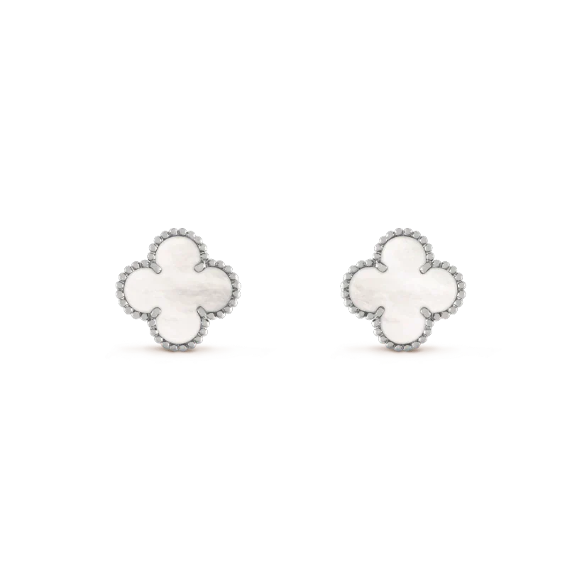 [Regal Gem]CLOVER MEDIUM 1 MOTIFS  WHITE MOP EARRINGS SILVER