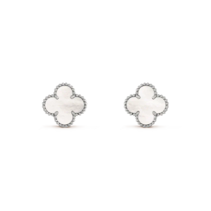 [Regal Gem]CLOVER MEDIUM 1 MOTIFS  WHITE MOP EARRINGS SILVER
