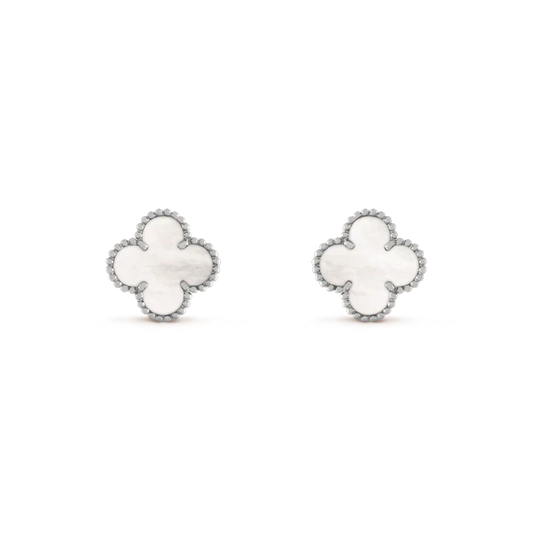 [Regal Gem]CLOVER MEDIUM 1 MOTIFS  WHITE MOP EARRINGS SILVER