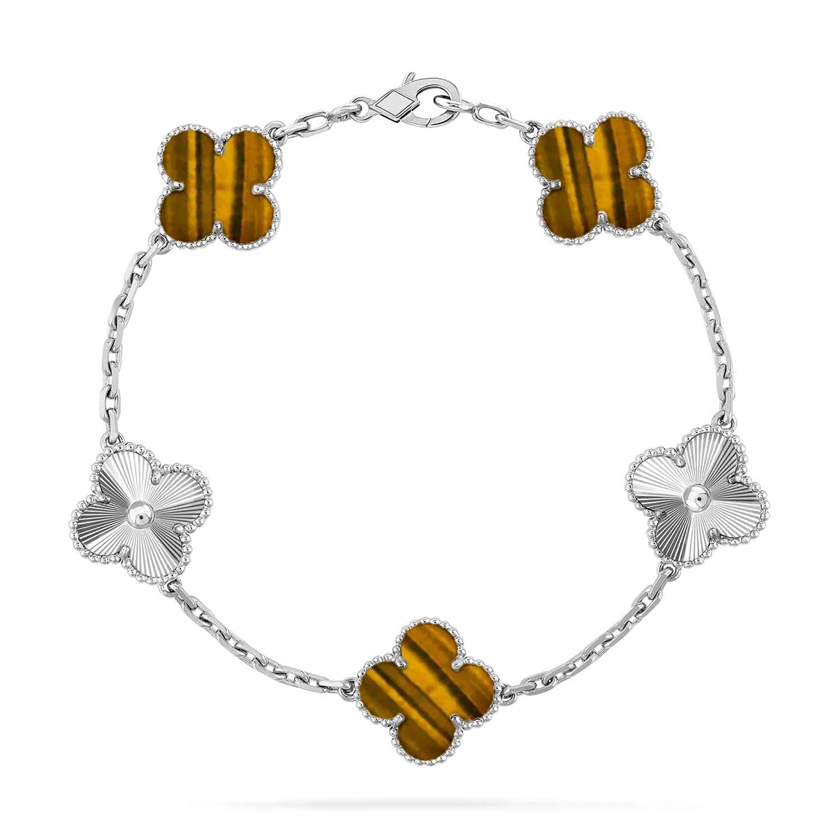 [Regal Gem] CLOVER 5 MOTIFS TIGER EYE BRACELET COLLECTION
