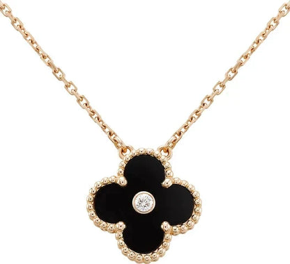 [Regal Gem]CLOVER 15MM DIAMOND ONYX NECKLACE