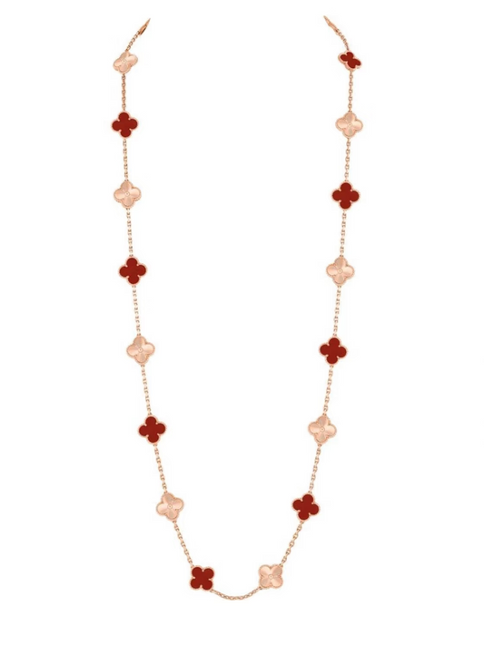 [Regal Gem]CLOVER 20 MOTIFS LASER CARNELIAN NECKLACE