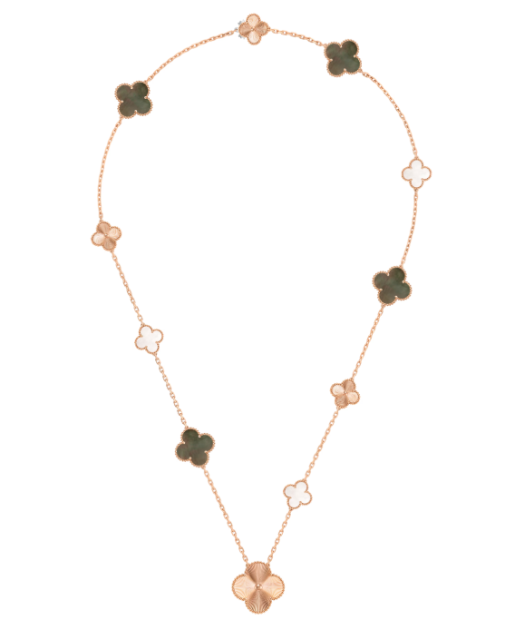 [Regal Gem]DETACHABLE CLOVER 15(11+4) FLOWER SILVER NECKLACE SET