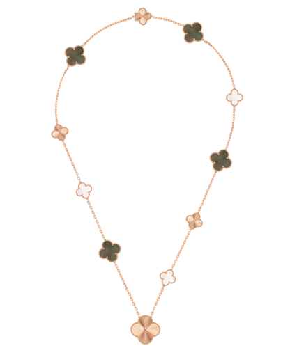 [Regal Gem]DETACHABLE CLOVER 15(11+4) FLOWER SILVER NECKLACE SET