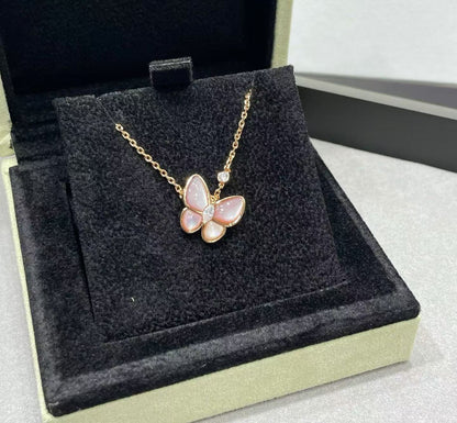 [Regal Gem]BUTTERFLY PINK MOTHER-OF-PEARL DIAMOND NECKLACE