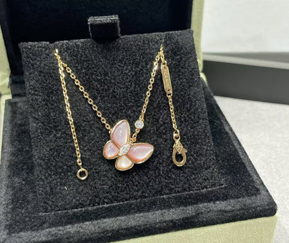 [Regal Gem]BUTTERFLY PINK MOTHER-OF-PEARL DIAMOND NECKLACE