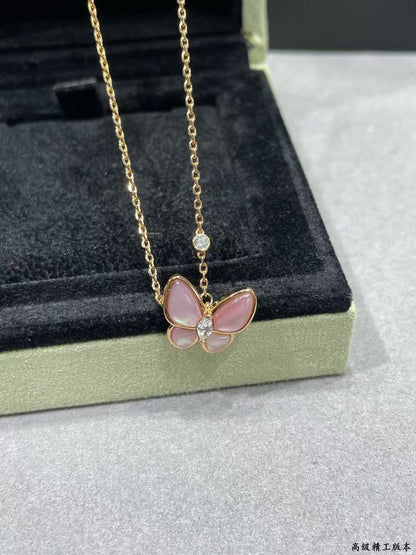 [Regal Gem]BUTTERFLY PINK MOTHER-OF-PEARL DIAMOND NECKLACE