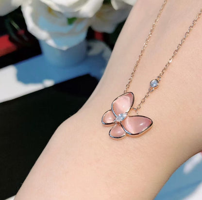 [Regal Gem]BUTTERFLY PINK MOTHER-OF-PEARL DIAMOND NECKLACE