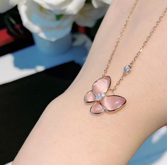 [Regal Gem]BUTTERFLY PINK MOTHER-OF-PEARL DIAMOND NECKLACE