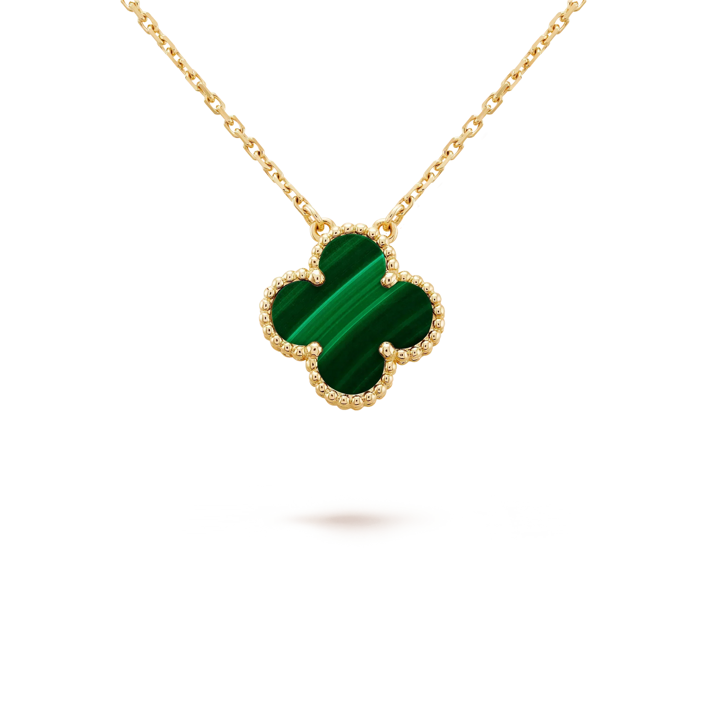 [Regal Gem]CLOVER 15MM MALACHITE SINGLE FLOWER  NECKLACE