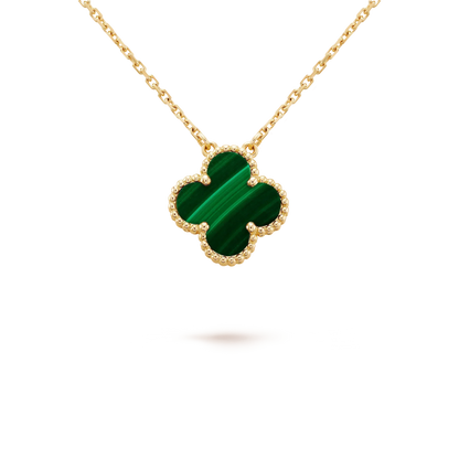 [Regal Gem]CLOVER 15MM MALACHITE SINGLE FLOWER  NECKLACE