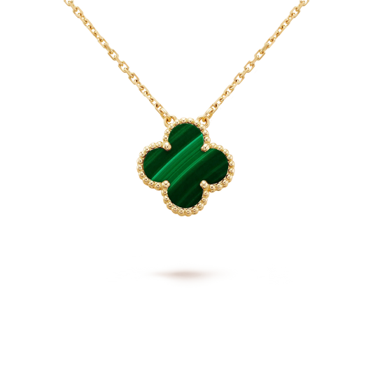 [Regal Gem]CLOVER 15MM MALACHITE SINGLE FLOWER  NECKLACE