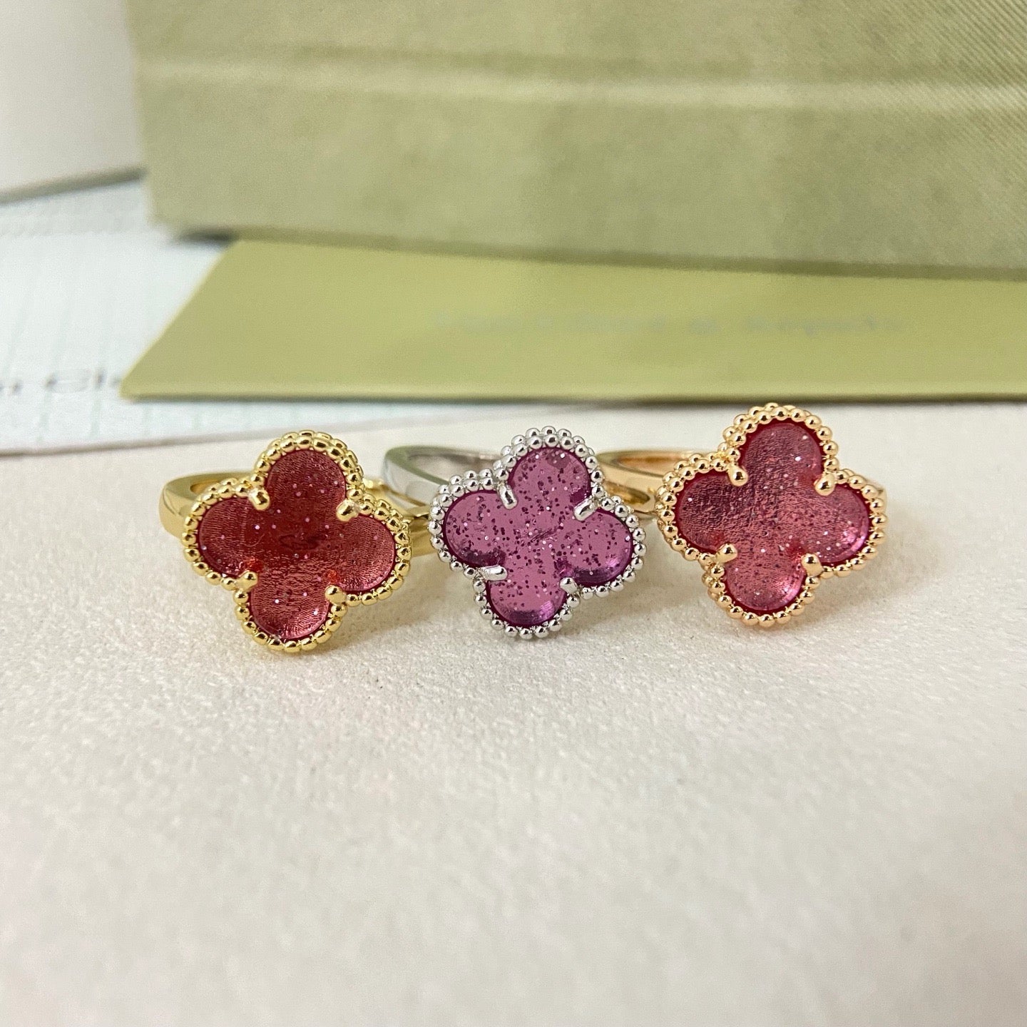 [Regal Gem]NEW ROSE QUARTZ FOUR-LEAF CLOVER RING