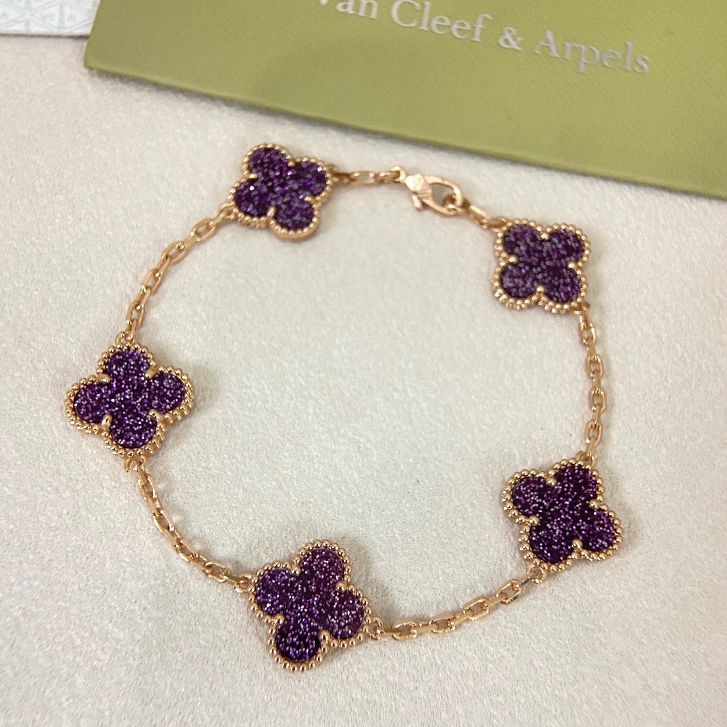 [Regal Gem]NEW PURPLE SAND-GOLD FOUR-LEAF CLOVER 5-FLOWER BRACELET