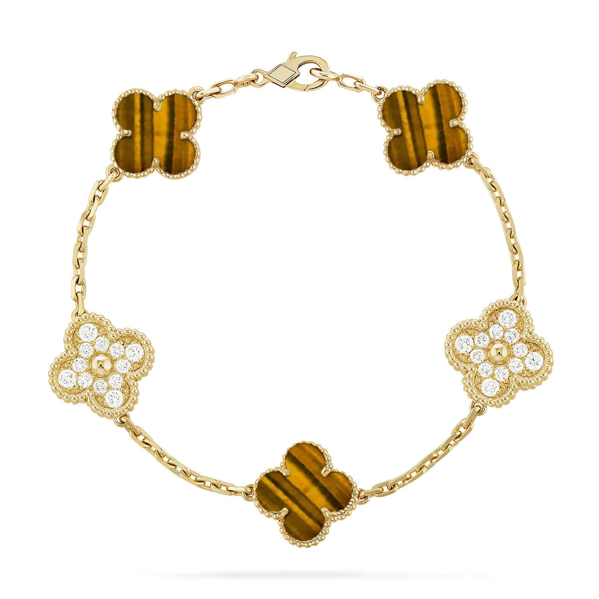 [Regal Gem] CLOVER 5 MOTIFS TIGER EYE BRACELET COLLECTION