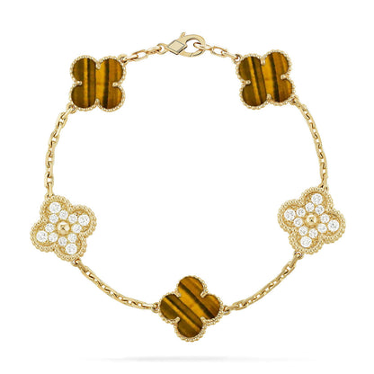 [Regal Gem] CLOVER 5 MOTIFS TIGER EYE BRACELET COLLECTION