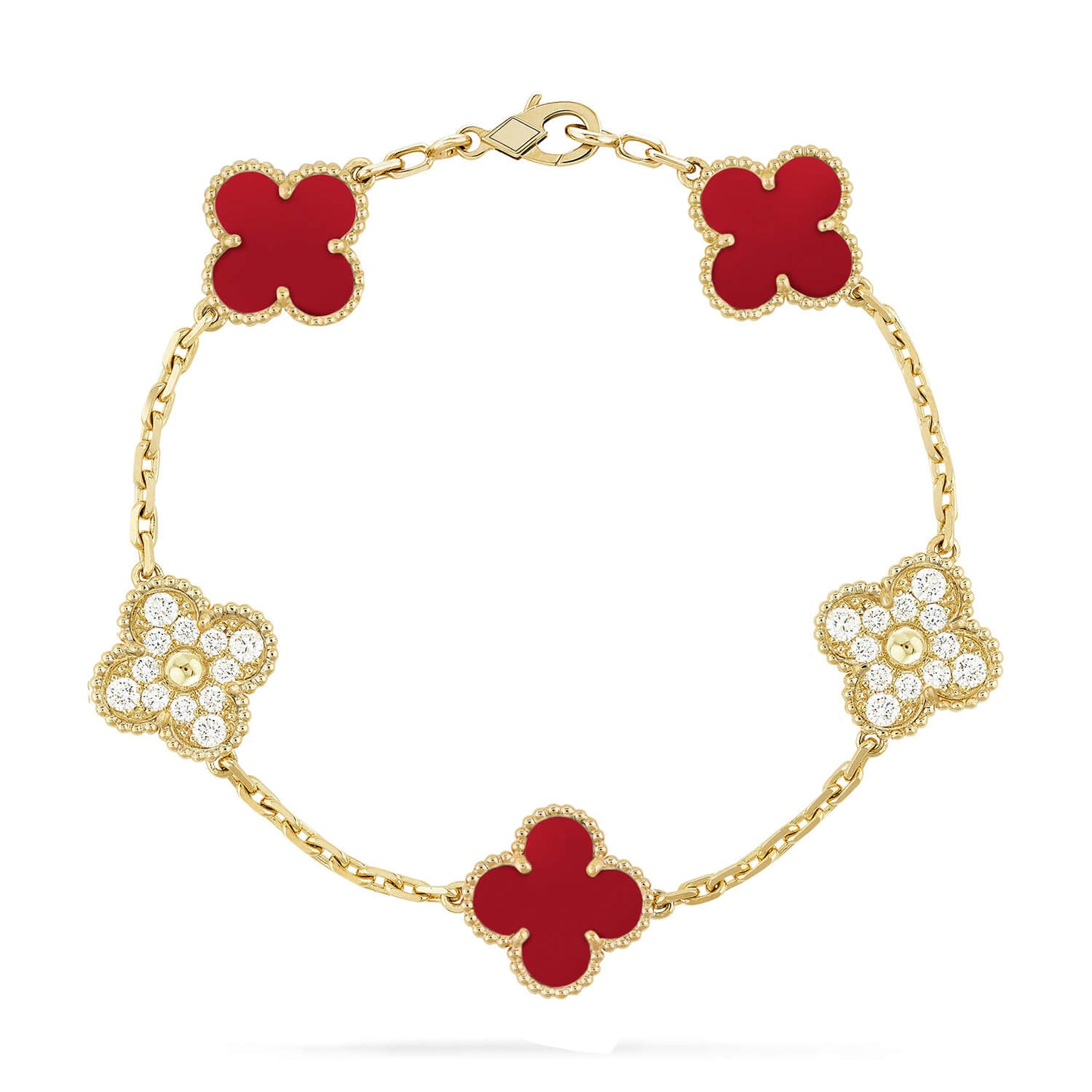 [Regal Gem] CLOVER 5 MOTIF RED CORNELIAN BRACELET COLLECTION