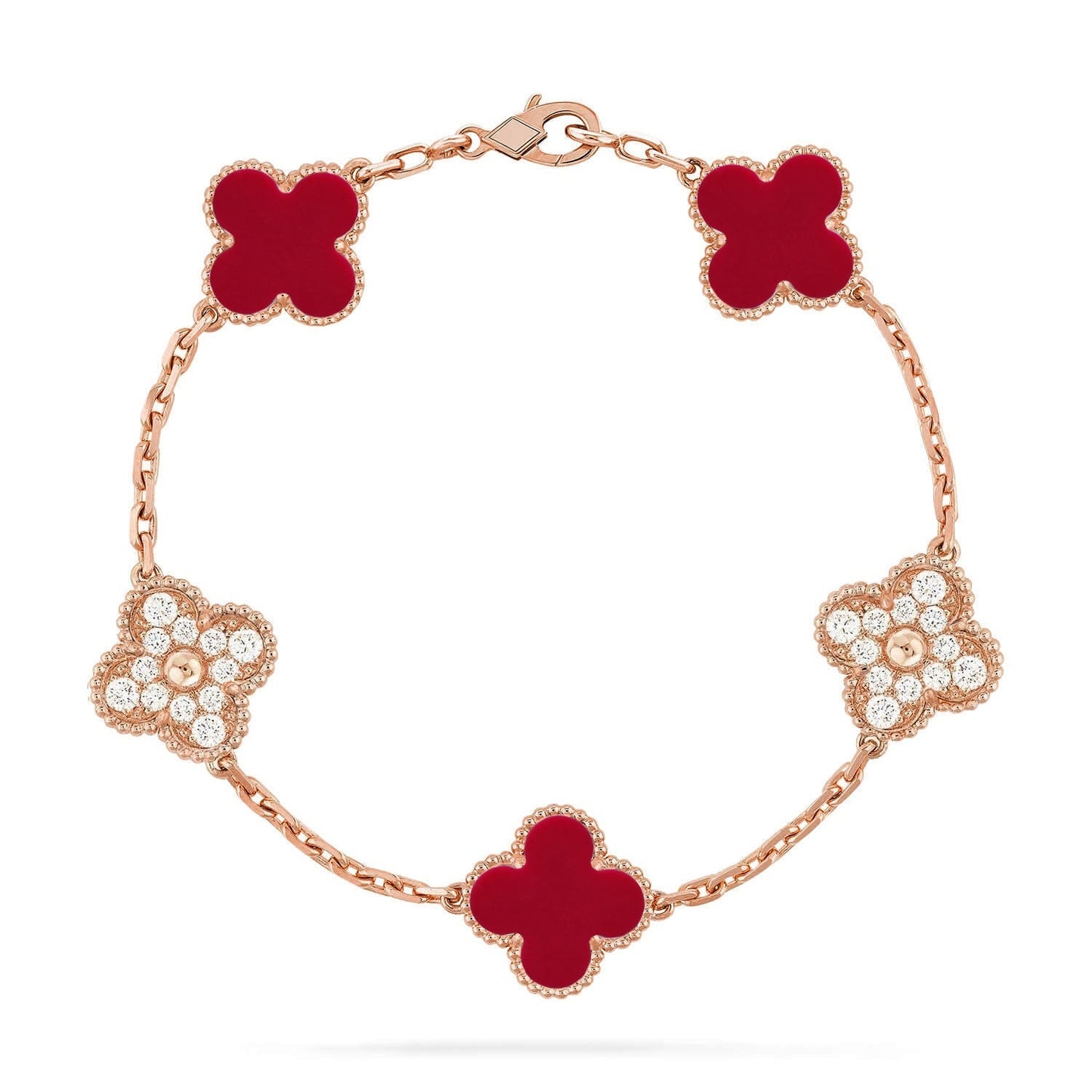 [Regal Gem] CLOVER 5 MOTIF RED CORNELIAN BRACELET COLLECTION