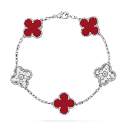 [Regal Gem] CLOVER 5 MOTIF RED CORNELIAN BRACELET COLLECTION