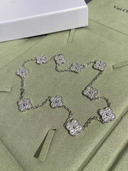 [Regal Gem Jewelry]CLOVER 10 MOTIFS  FULL DIAMOND NECKLACE