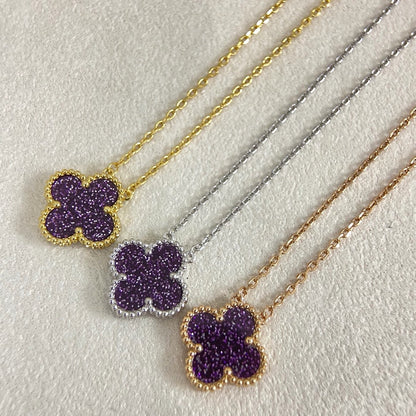 [Regal Gem Jewelry]NEW 15MM PURPLE SAND-GOLD FOUR-LEAF CLOVER NECKLACE