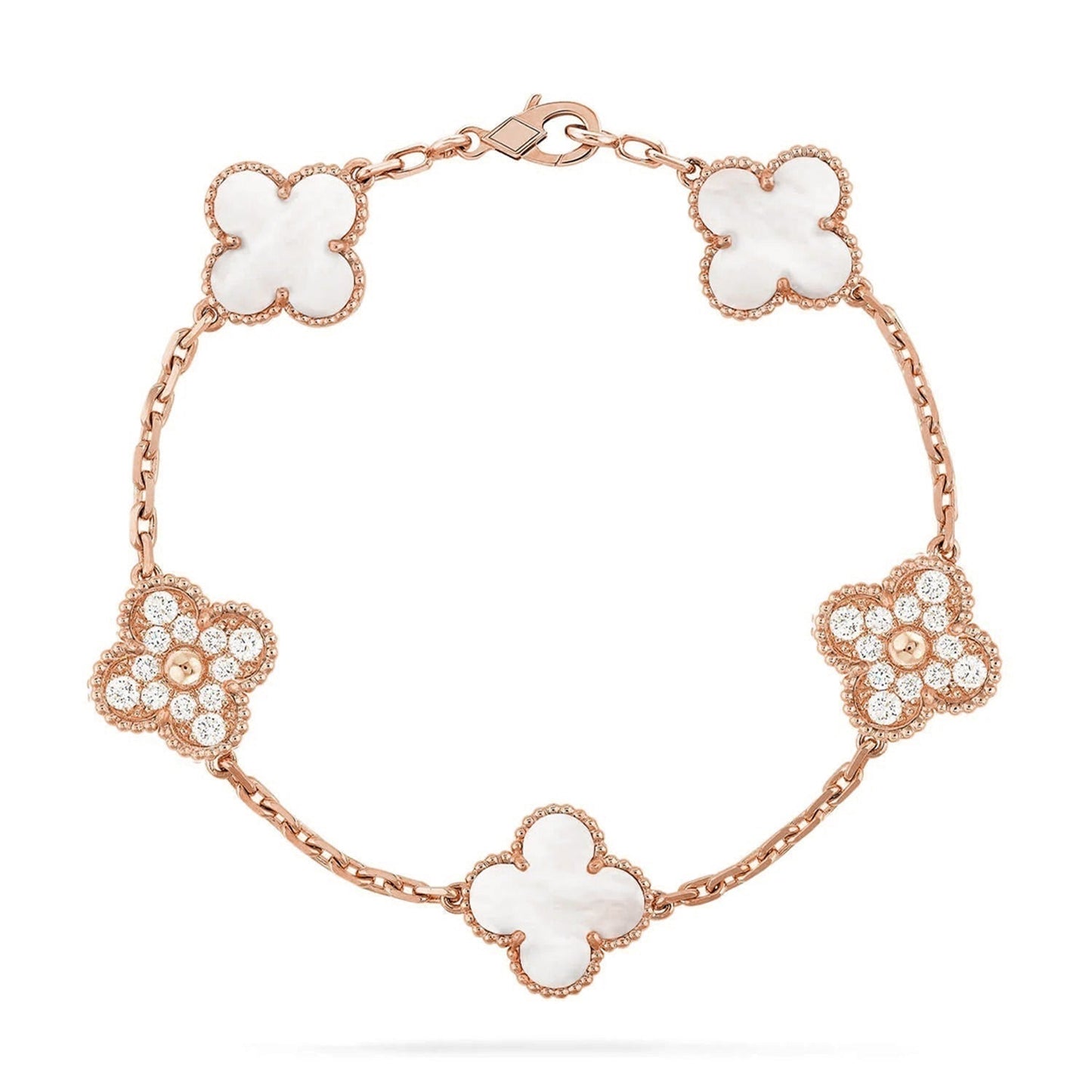 [Regal Gem]CLOVER WHITE PEARL MOP 5 MOTIF BRACELET COLLECTION