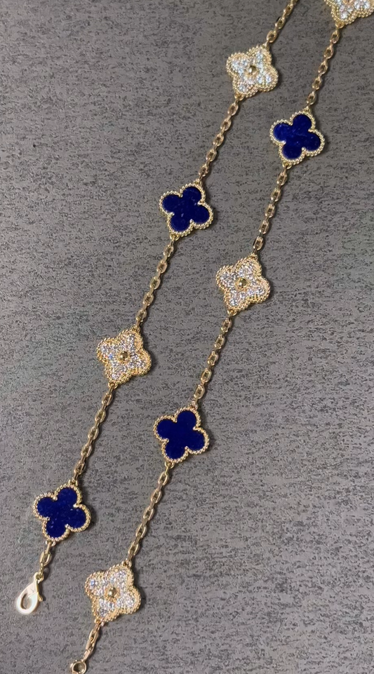[Regal Gem]CLOVER 10 MOTIFS DIAMONDS SET IN LAPIS LAZULI