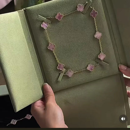[Regal Gem Jewellery] Pink Necklace with Ten Clover Designs