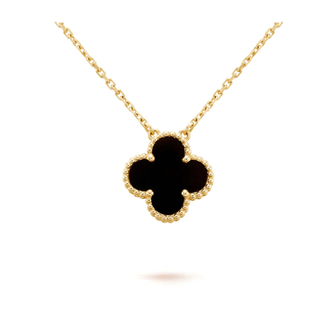 [Regal Gem]CLOVER 15MM BLACK ONYX SINGLE FLOWER NECKLACE