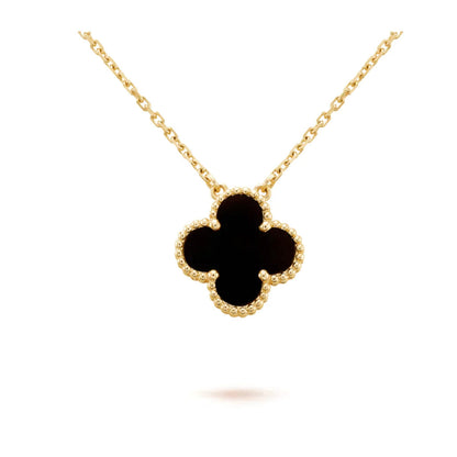 [Regal Gem]CLOVER 15MM BLACK ONYX SINGLE FLOWER NECKLACE