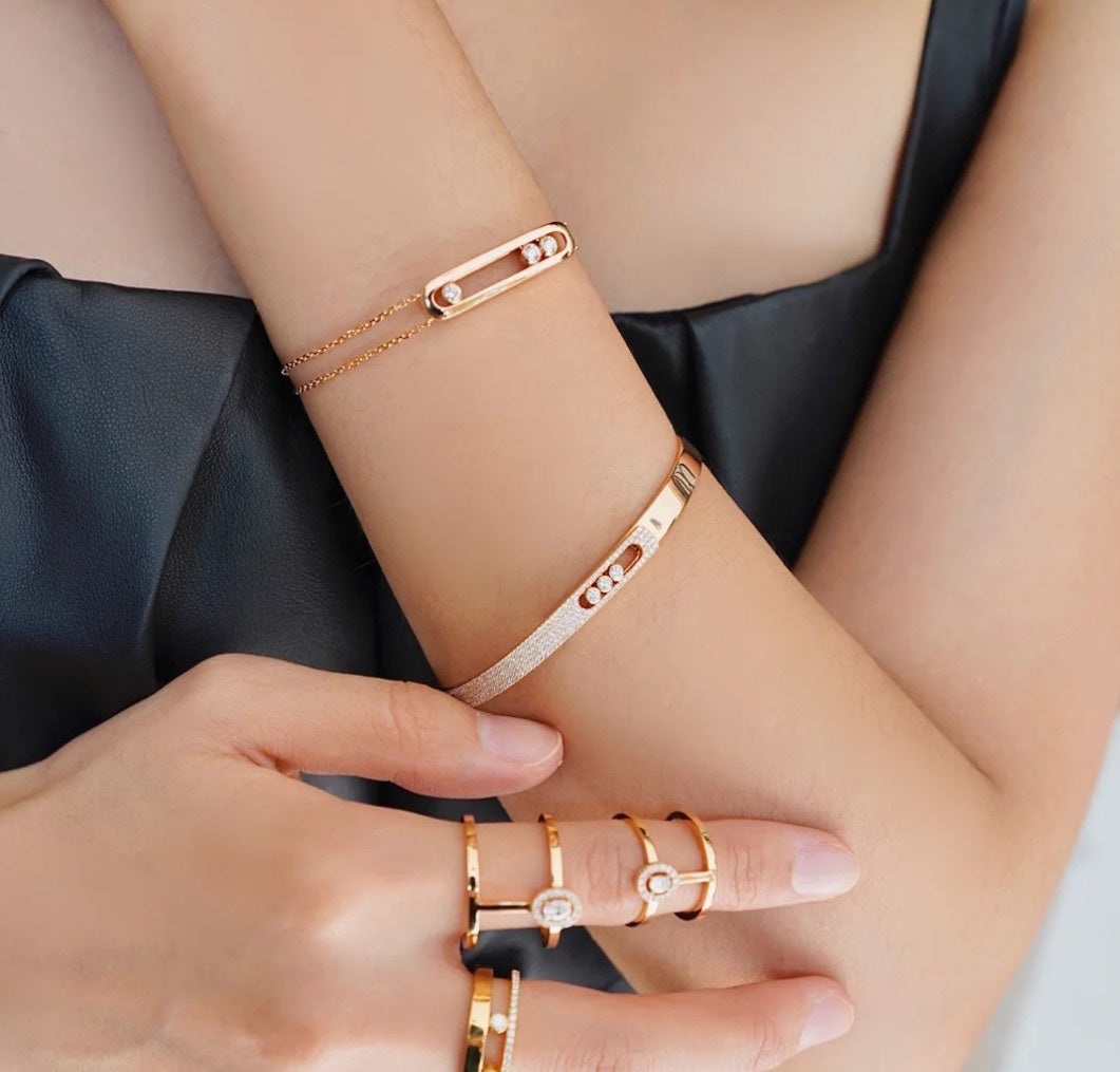 [Regal Gem]Move Noa Rose Gold Pavé Diamond Bangle Bracelet