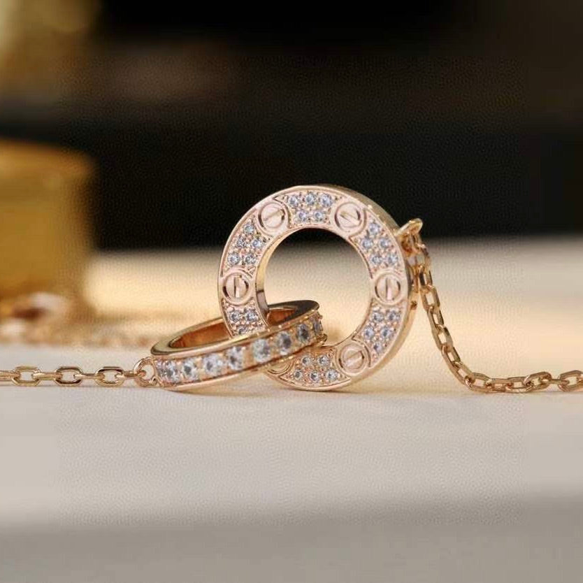 [Regal Gem]LOVE 7.6MM NECKLACE Regal Gem GOLD AND SILVER  FULL DIAMOND