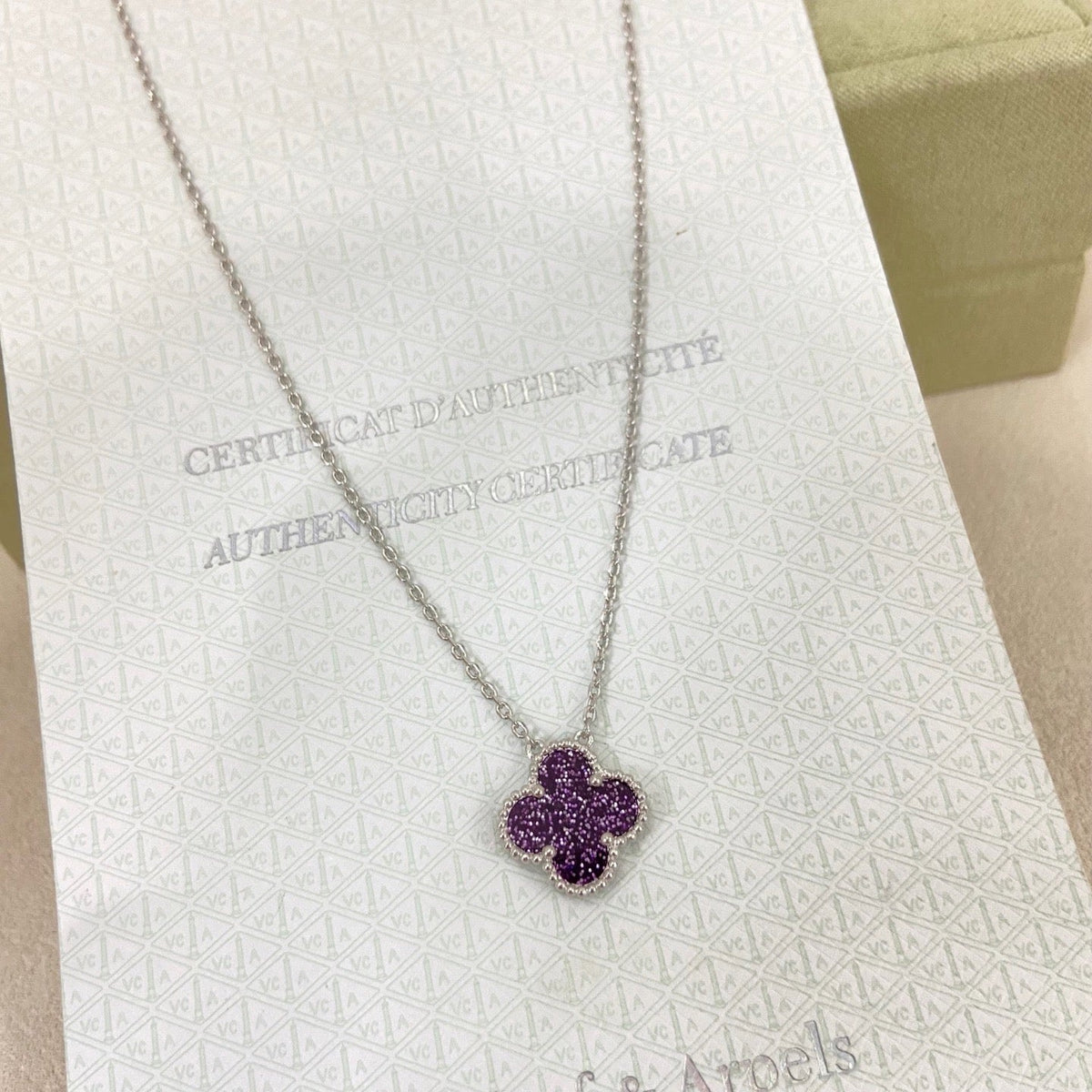 [Regal Gem Jewelry]NEW 15MM PURPLE SAND-GOLD FOUR-LEAF CLOVER NECKLACE
