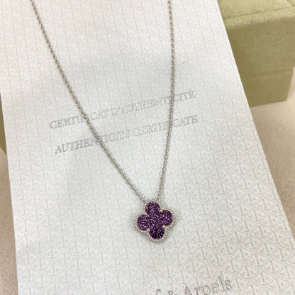 [Regal Gem Jewelry]NEW 15MM PURPLE SAND-GOLD FOUR-LEAF CLOVER NECKLACE