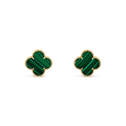 [Regal Gem]CLOVER MINI 9.5MM MALACHITE  EARRINGS