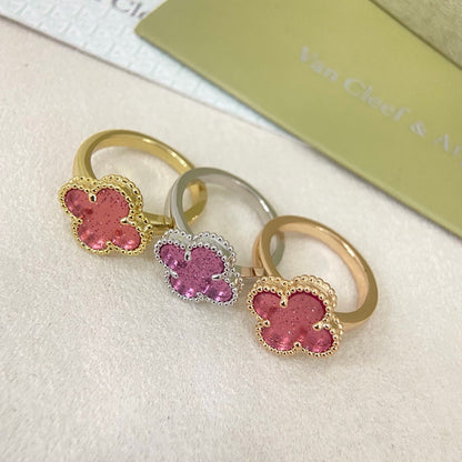[Regal Gem]NEW ROSE QUARTZ FOUR-LEAF CLOVER RING