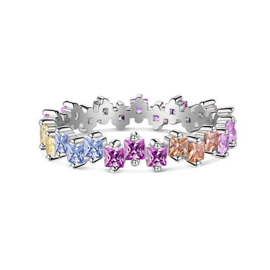[Regal Gem Jewelry]Mixed Colorful Square Staggered Rings