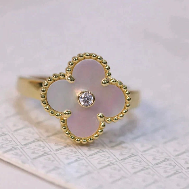 [Regal Gem]CLOVER PINK MOP RING GOLD DIAMOND